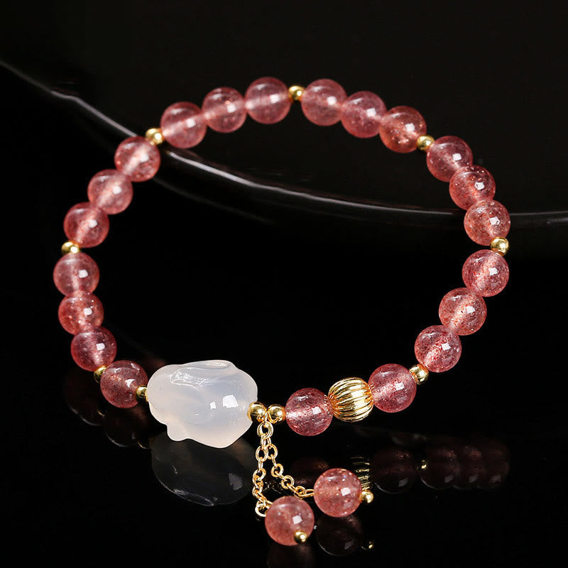 Nimara Ritual Natural Strawberry Quartz Agate Rabbit Healing Bracelet