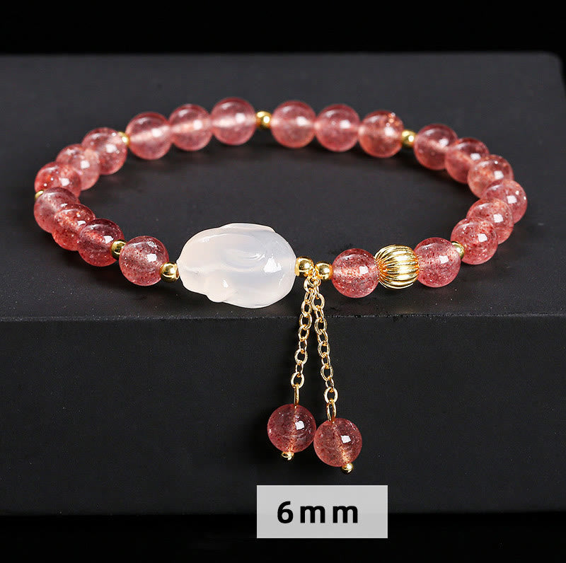 Nimara Ritual Natural Strawberry Quartz Agate Rabbit Healing Bracelet