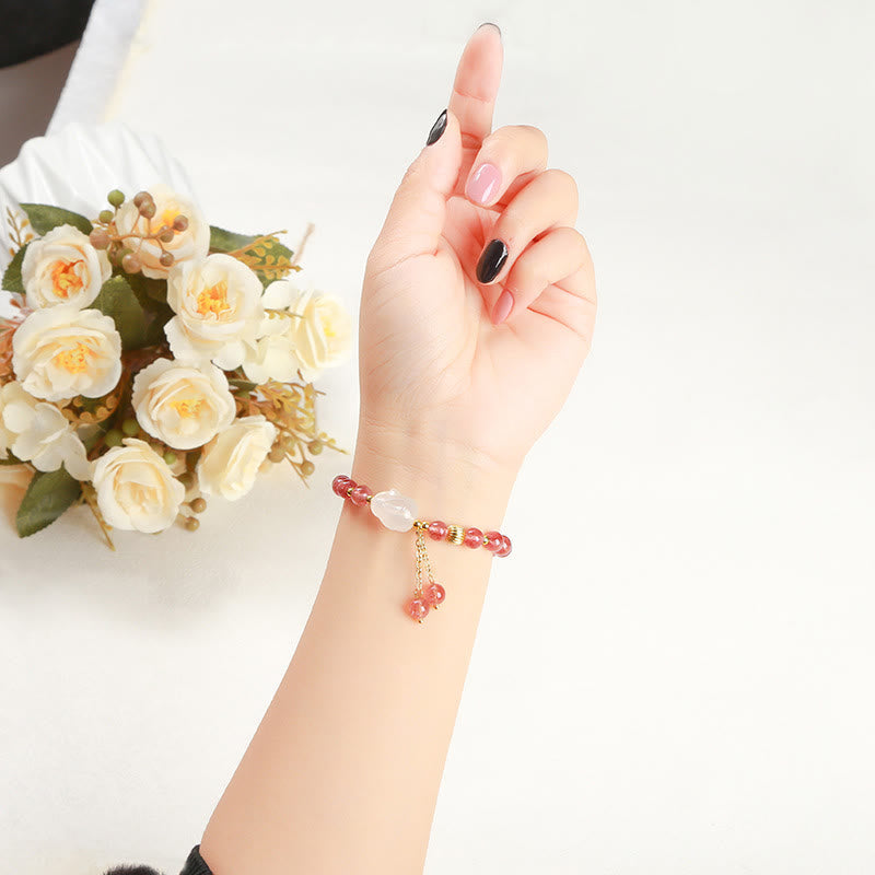 Nimara Ritual Natural Strawberry Quartz Agate Rabbit Healing Bracelet