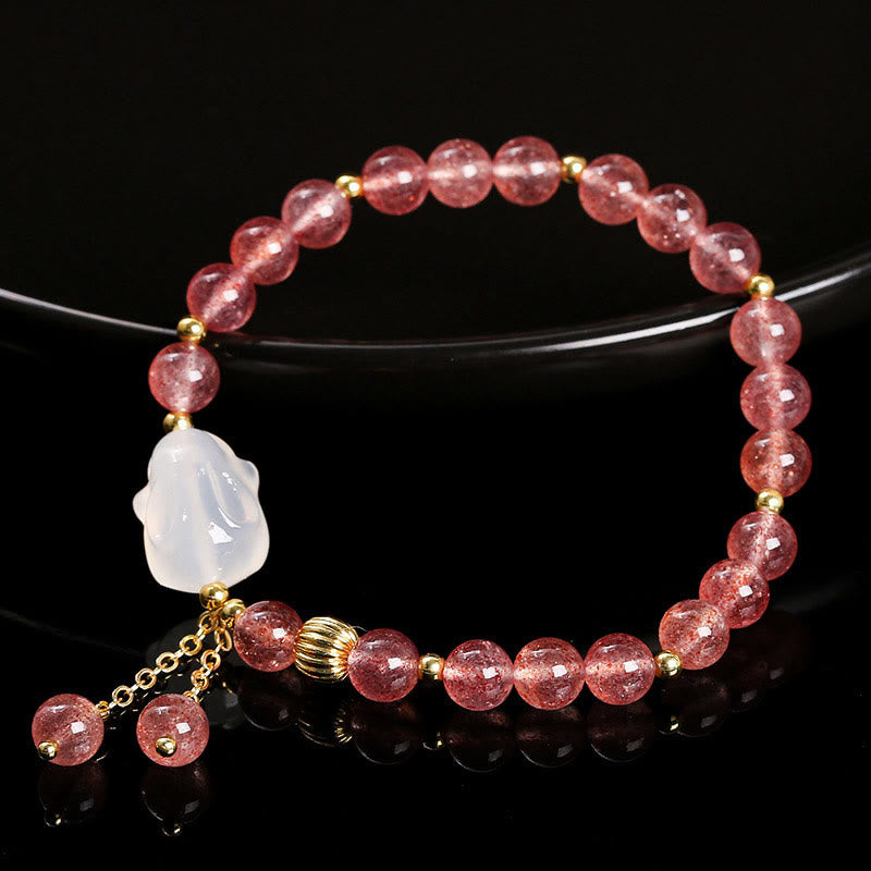 Nimara Ritual Natural Strawberry Quartz Agate Rabbit Healing Bracelet