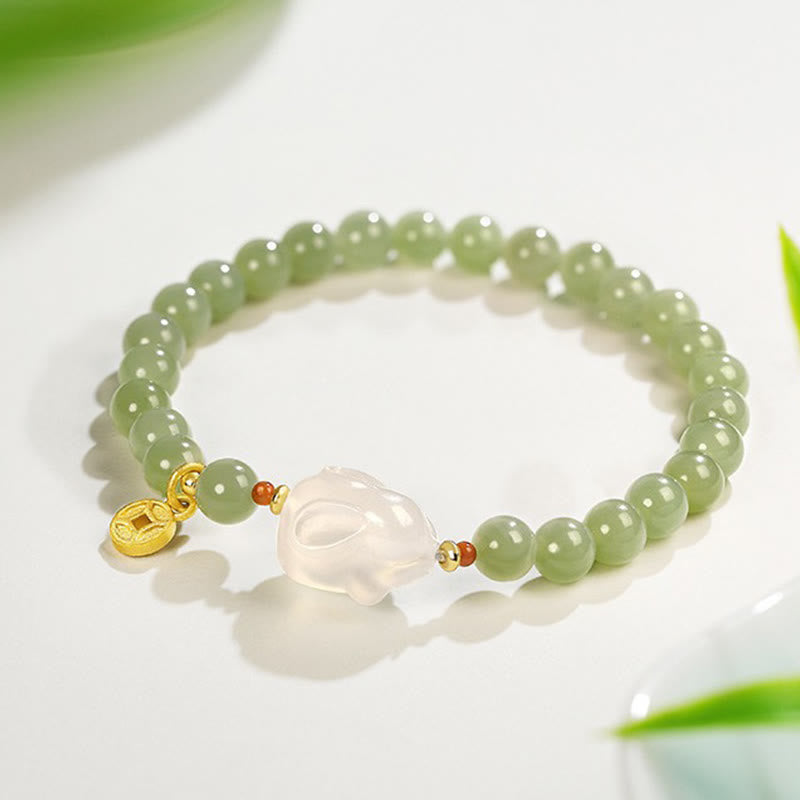 Nimara Ritual Natural Hetian Jade Agate Rabbit Copper Coin Luck Bracelet