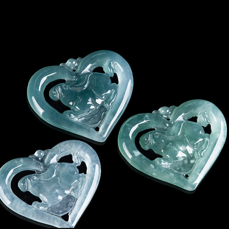 Nimara Ritual Natural Jade Love Heart Rabbit Luck Necklace Pendant