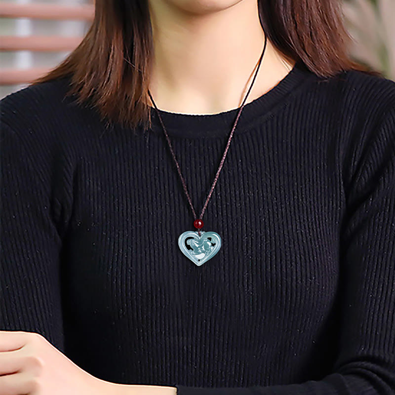 Nimara Ritual Natural Jade Love Heart Rabbit Luck Necklace Pendant