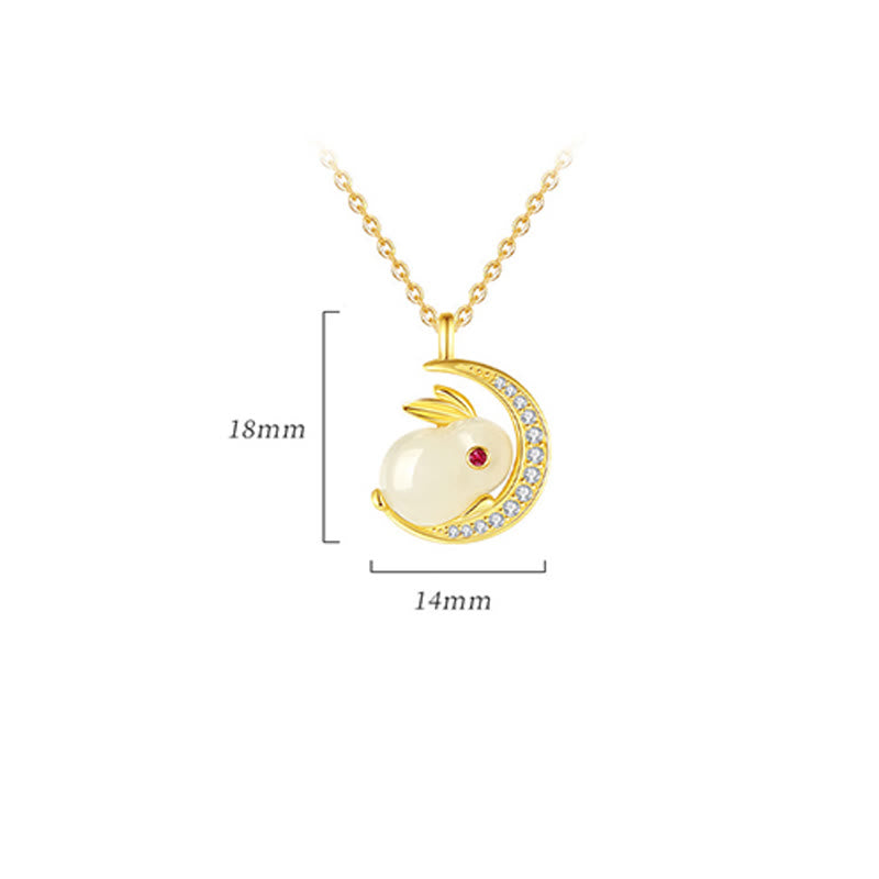 Nimara Ritual 925 Sterling Silver Hetian White Jade Rabbit Crescent Moon Luck Necklace Pendant