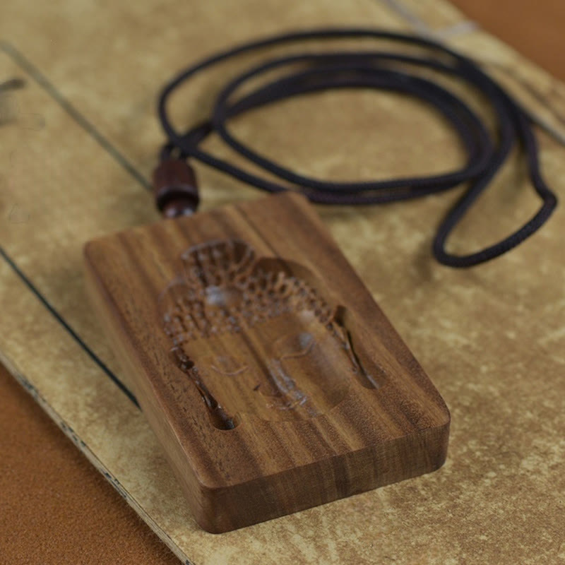 Nimara Ritual Green Sandalwood Buddha Symbol Positive Necklace Pendant