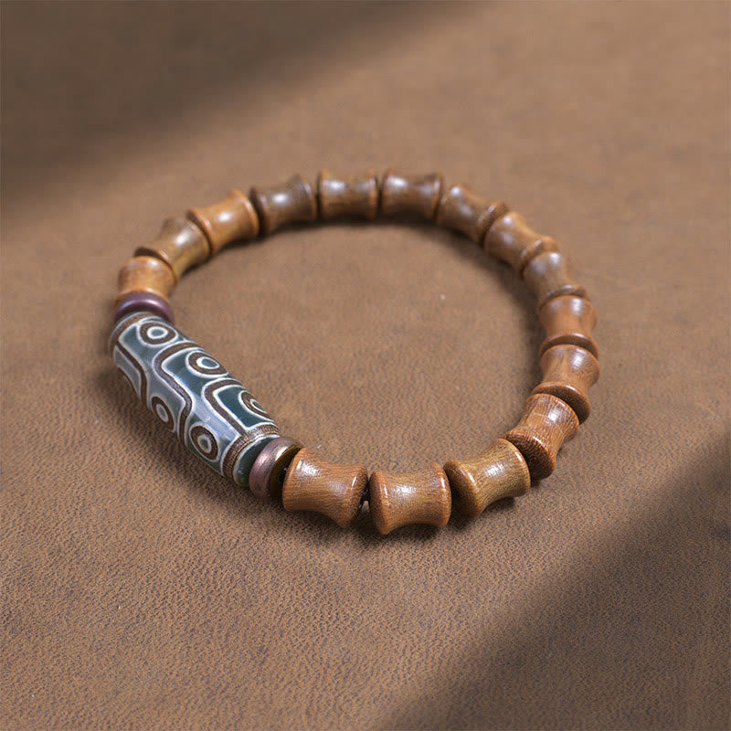Nimara Ritual Tibetan Nine-Eye Dzi Bead Green Sandalwood Peace Bracelet