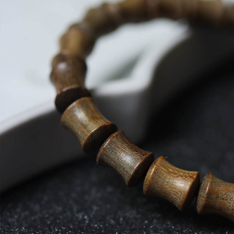 Nimara Ritual Tibetan Nine-Eye Dzi Bead Green Sandalwood Peace Bracelet