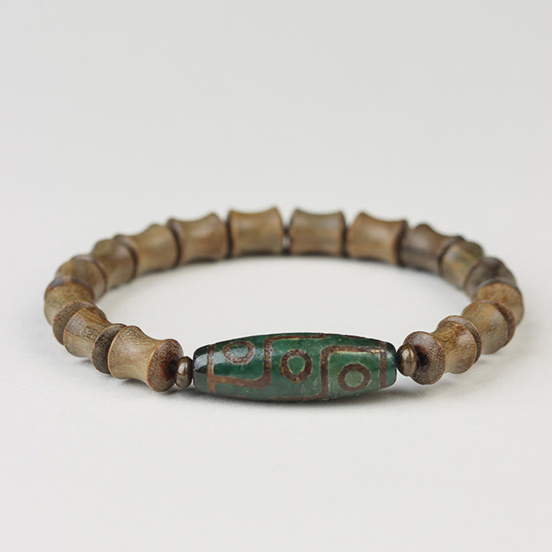Nimara Ritual Tibetan Nine-Eye Dzi Bead Green Sandalwood Peace Bracelet