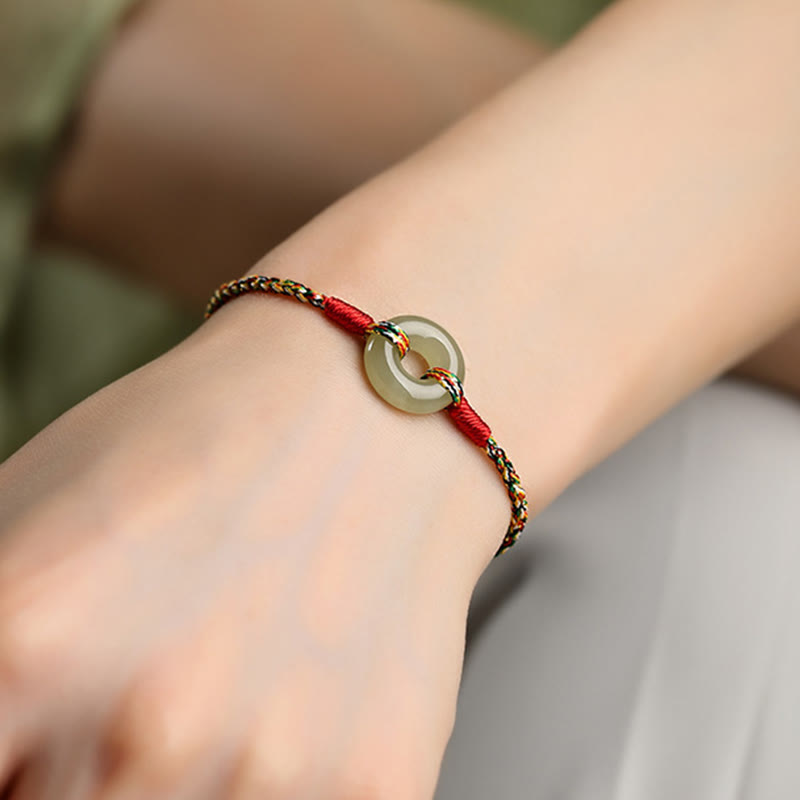 Nimara Ritual Handmade Peace Buckle Jade Prosperity Colorful Rope Bracelet