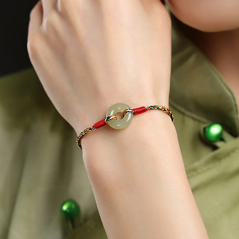 Nimara Ritual Handmade Peace Buckle Jade Prosperity Colorful Rope Bracelet