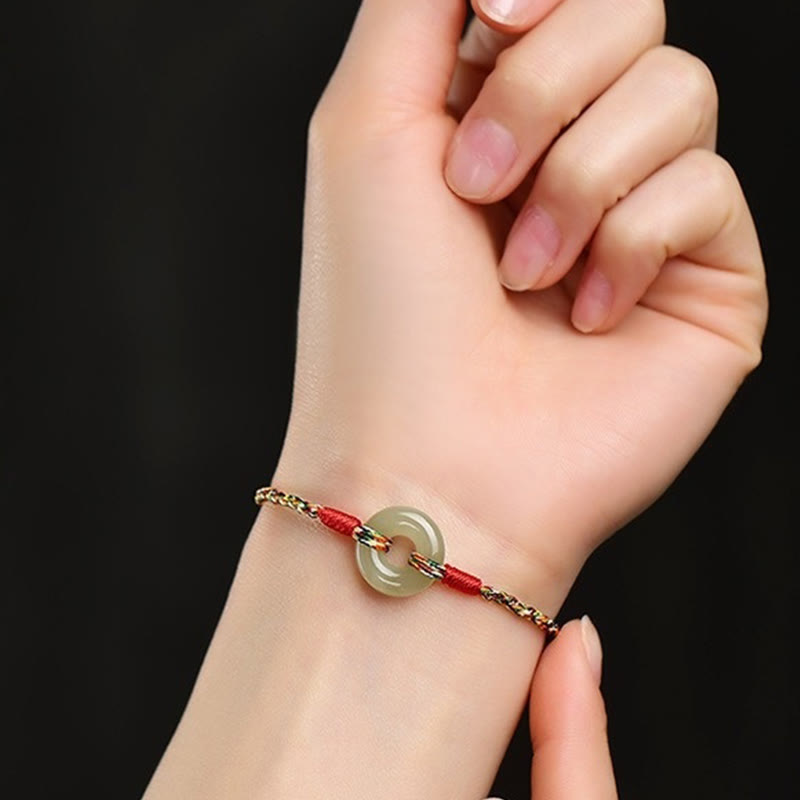 Nimara Ritual Handmade Peace Buckle Jade Prosperity Colorful Rope Bracelet