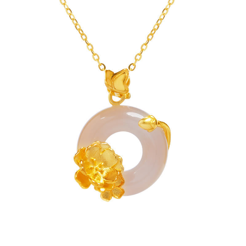Nimara Ritual Natural 925 Sterling Silver White Chalcedony Peace Buckle Peach Blossom Butterfly Positive Necklace Pendant