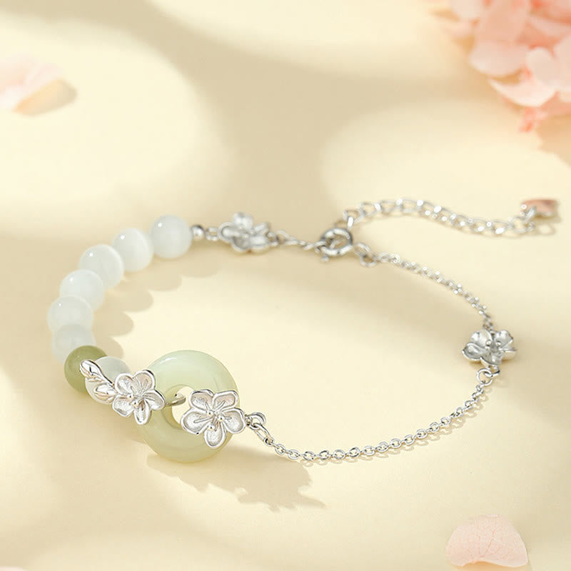 Nimara Ritual 999 Sterling Silver Natural Hetian Jade Peace Buckle Peach Blossom Luck Bracelet