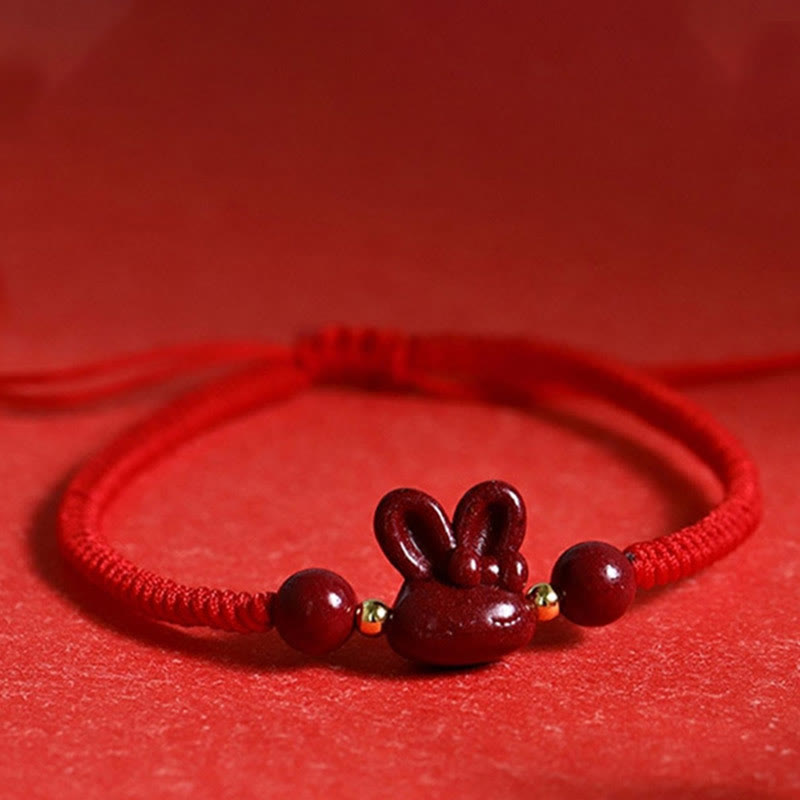 Nimara Ritual Handmade Cinnabar Chinese Zodiac Rabbit Luck Red Rope Bracelet