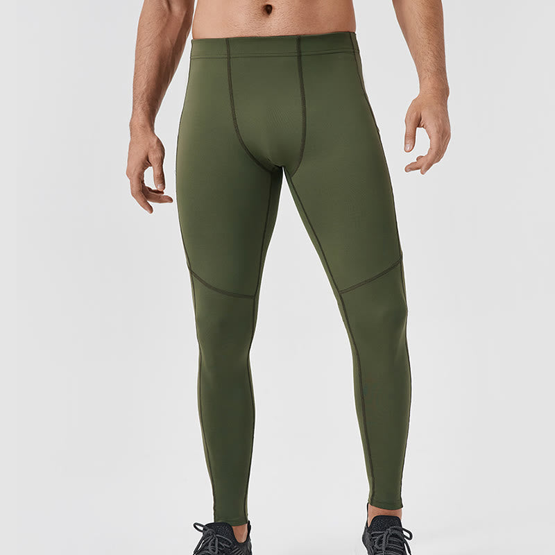 Nimara Ritual Solid Color High Waist Elastic Breathable Sports Men's Leggings Pants With Back Zipper Pocket