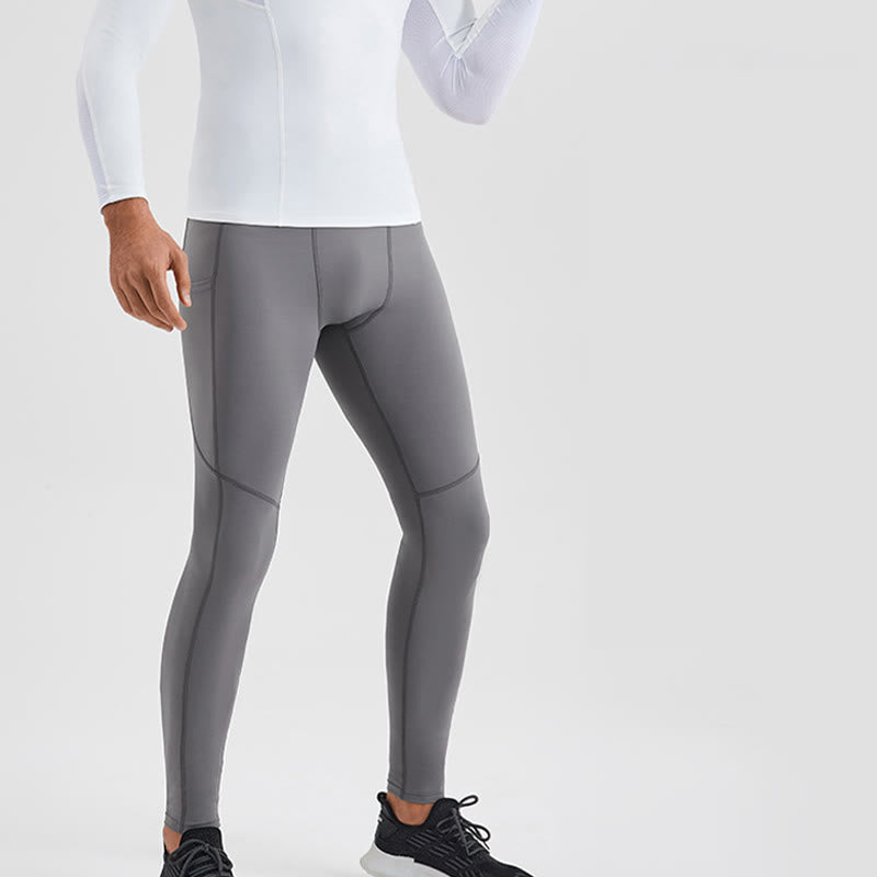 Nimara Ritual Solid Color High Waist Elastic Breathable Sports Men's Leggings Pants With Back Zipper Pocket