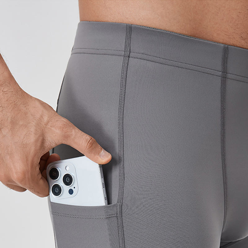Nimara Ritual Solid Color High Waist Elastic Breathable Sports Men's Leggings Pants With Back Zipper Pocket