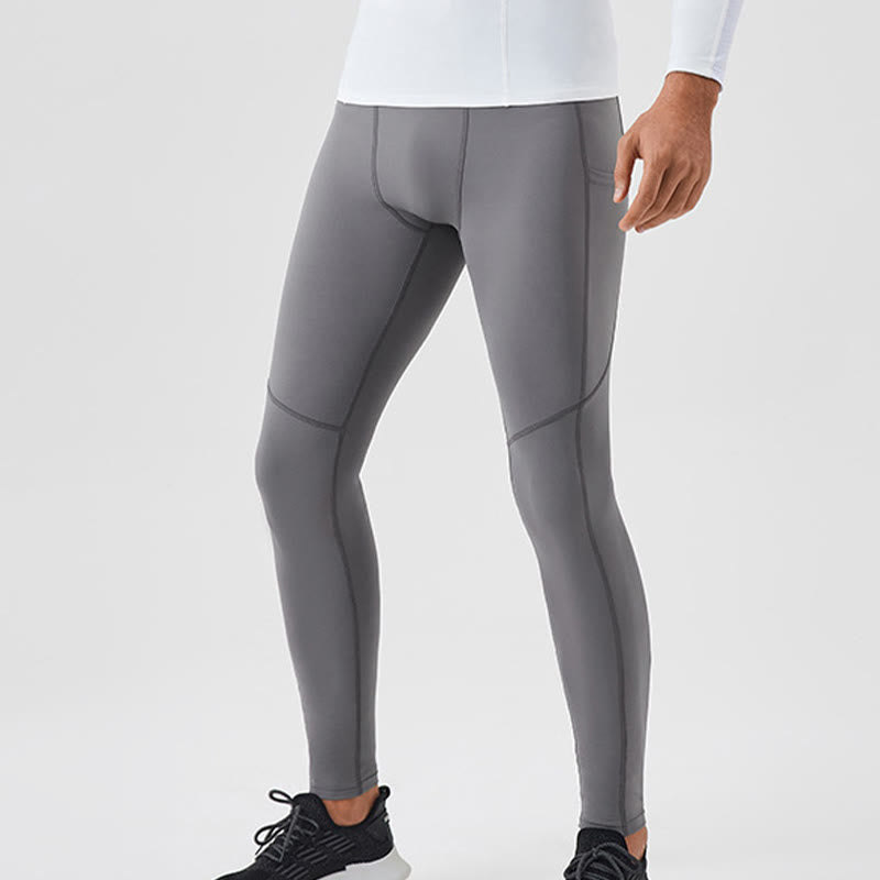 Nimara Ritual Solid Color High Waist Elastic Breathable Sports Men's Leggings Pants With Back Zipper Pocket