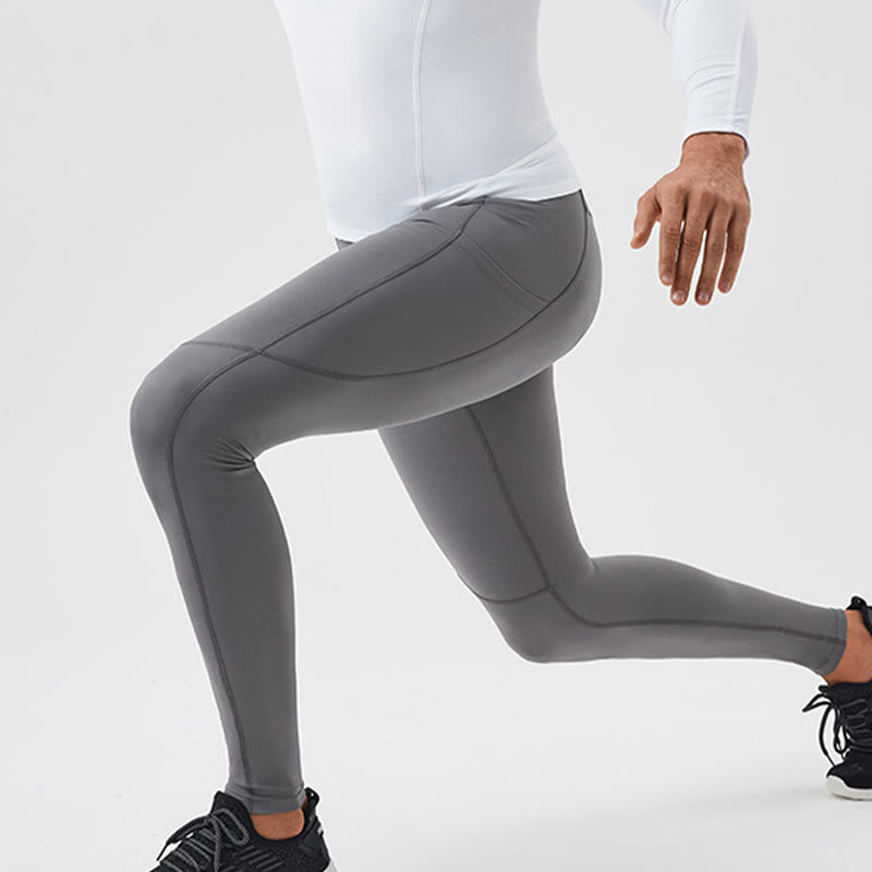 Nimara Ritual Solid Color High Waist Elastic Breathable Sports Men's Leggings Pants With Back Zipper Pocket