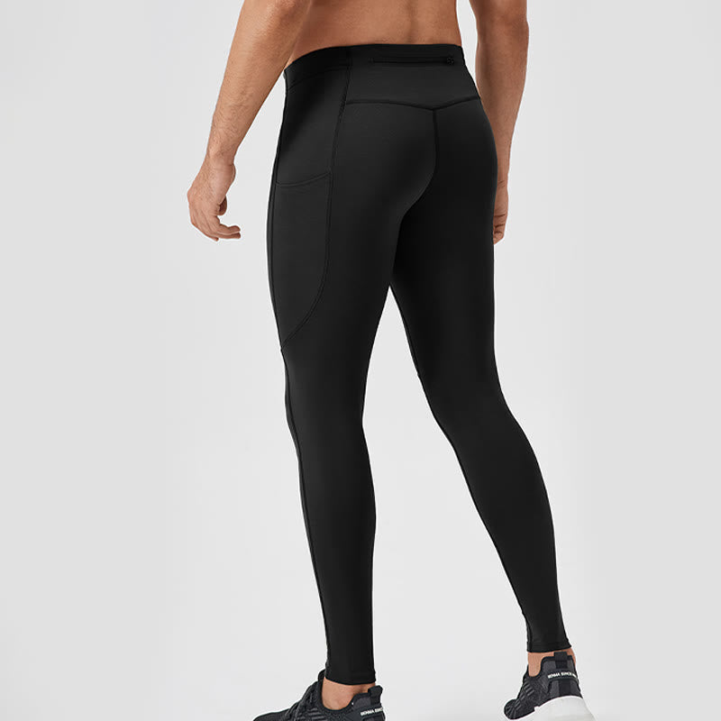 Nimara Ritual Solid Color High Waist Elastic Breathable Sports Men's Leggings Pants With Back Zipper Pocket
