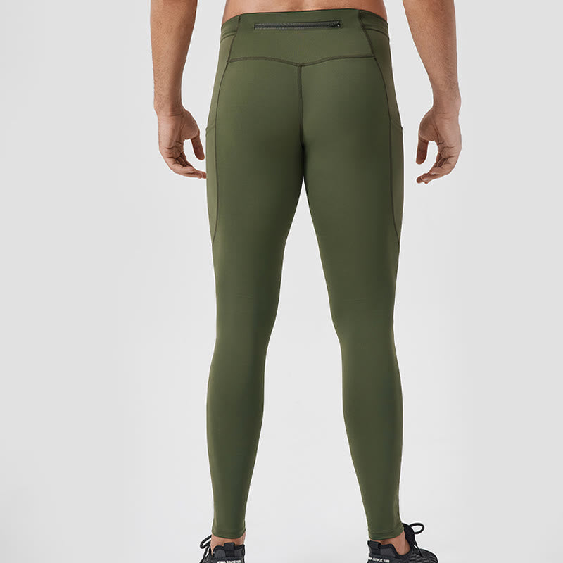 Nimara Ritual Solid Color High Waist Elastic Breathable Sports Men's Leggings Pants With Back Zipper Pocket