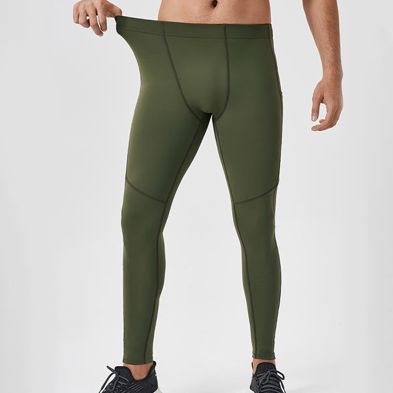 Nimara Ritual Solid Color High Waist Elastic Breathable Sports Men's Leggings Pants With Back Zipper Pocket