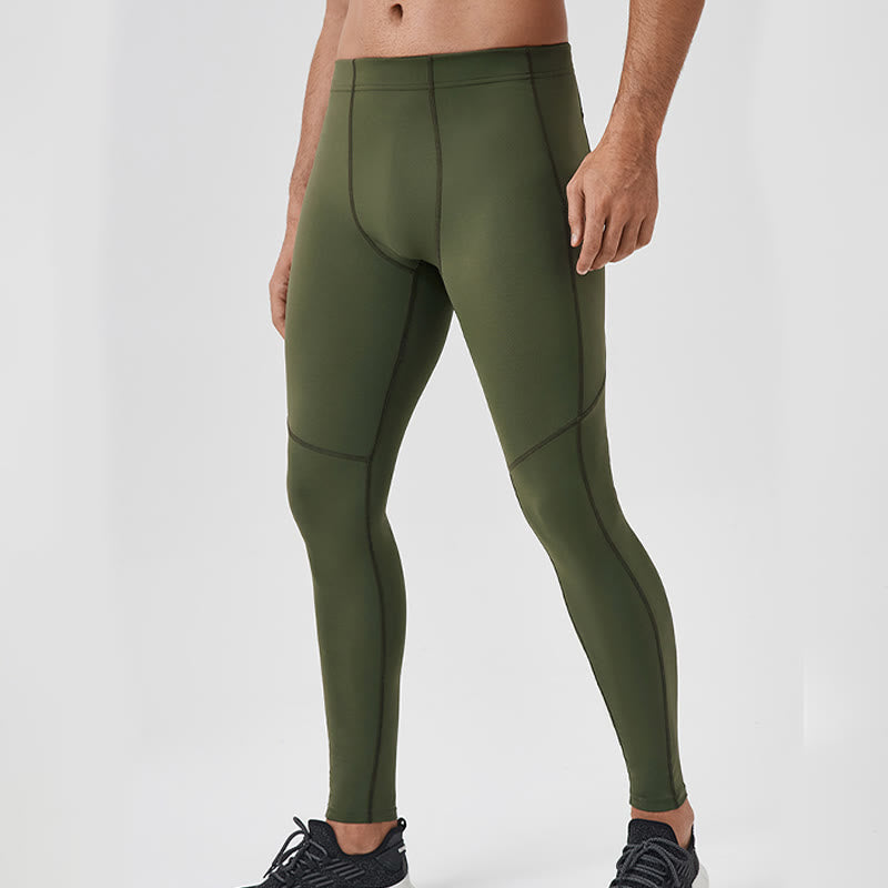 Nimara Ritual Solid Color High Waist Elastic Breathable Sports Men's Leggings Pants With Back Zipper Pocket