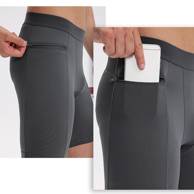 Nimara Ritual Men's Tight Stretch High Elasticity Quick Dry Sports Shorts With Zipper Pockets
