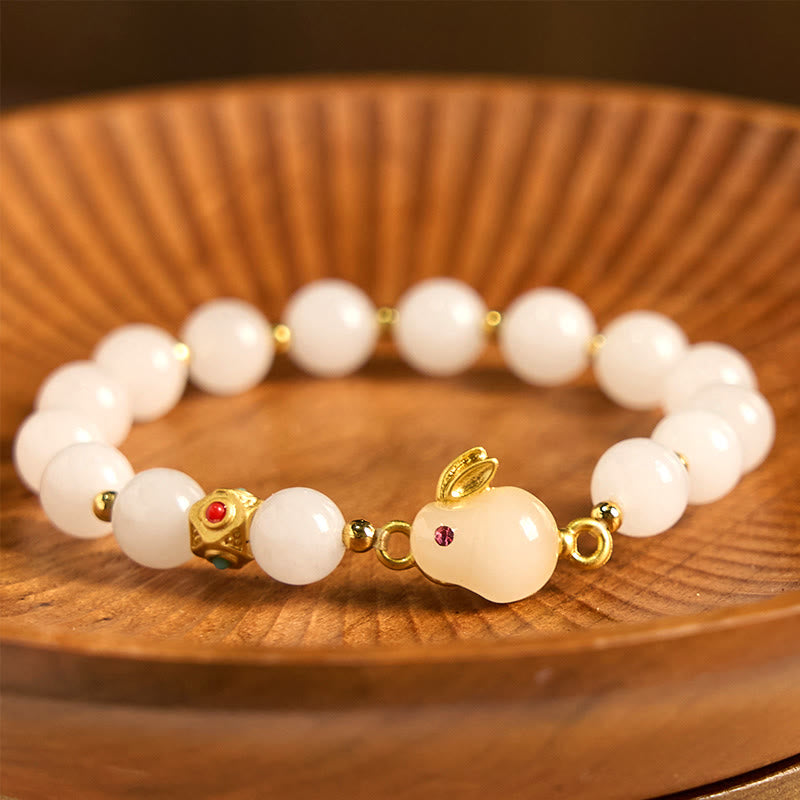 Nimara Ritual Golden Silk Jade Cute Rabbit Luck Bracelet
