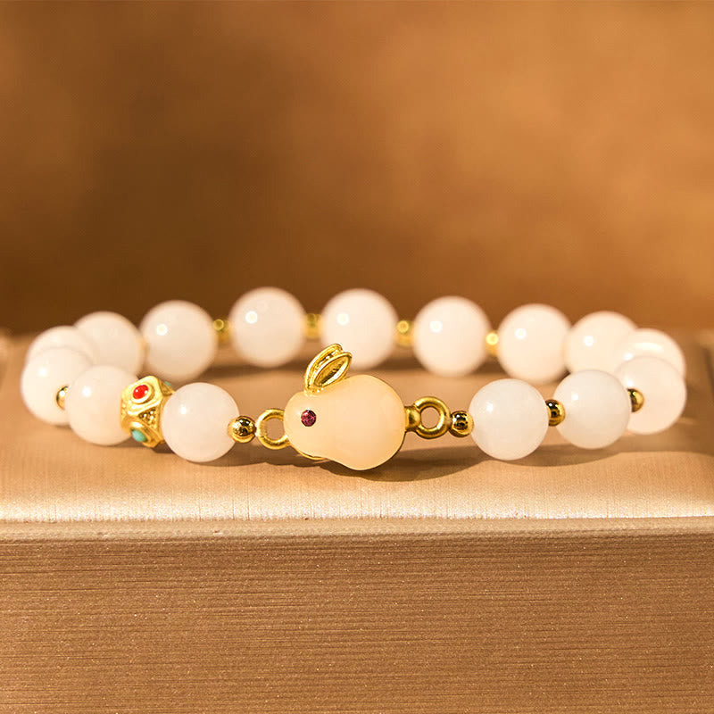 Nimara Ritual Golden Silk Jade Cute Rabbit Luck Bracelet