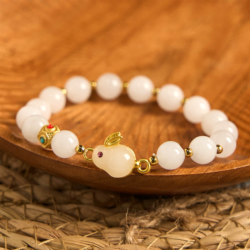 Nimara Ritual Golden Silk Jade Cute Rabbit Luck Bracelet