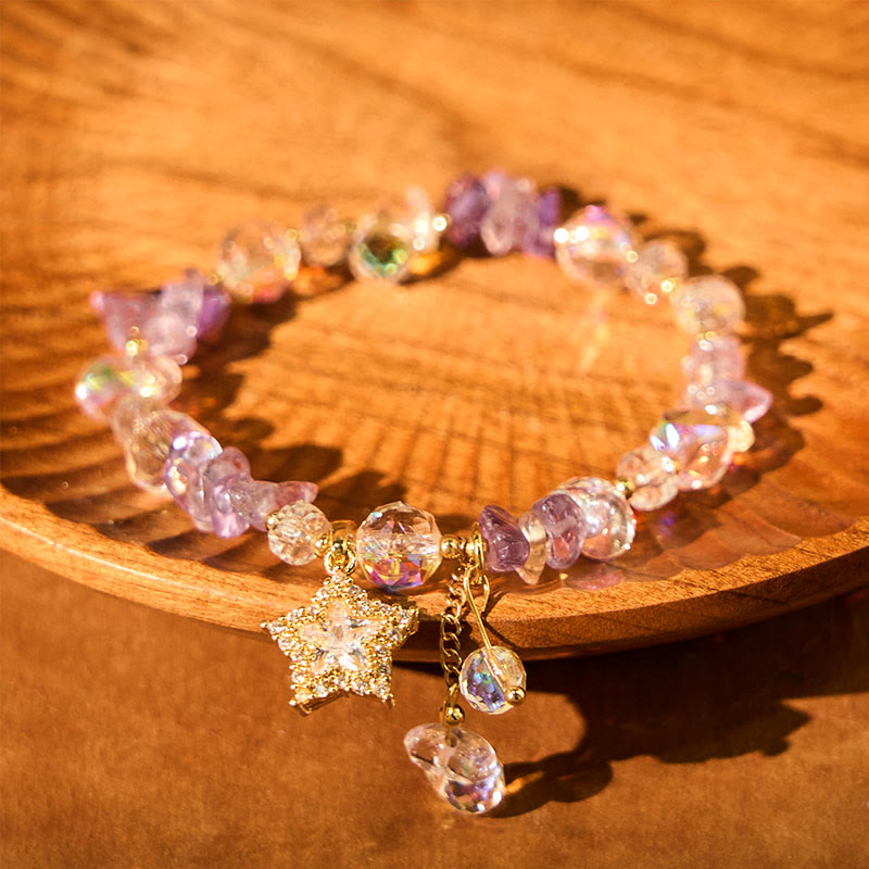 Nimara Ritual Natural Amethyst Crystal Star Charm Positive Transformation Bracelet