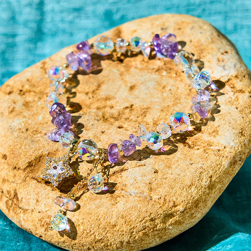 Nimara Ritual Natural Amethyst Crystal Star Charm Positive Transformation Bracelet