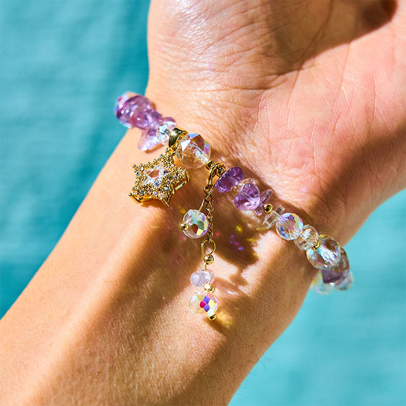 Nimara Ritual Natural Amethyst Crystal Star Charm Positive Transformation Bracelet