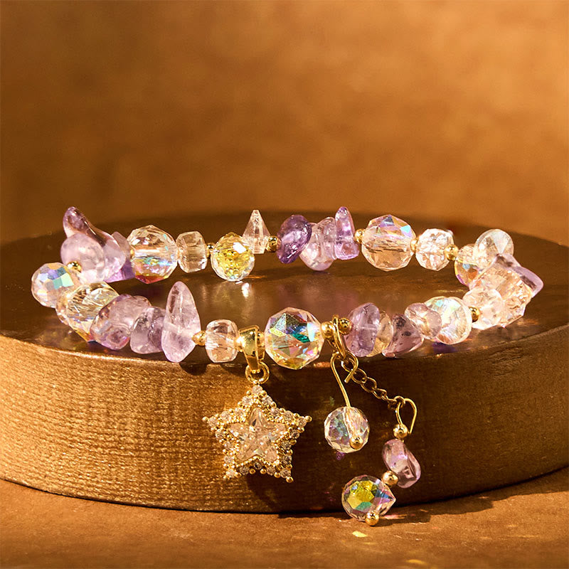 Nimara Ritual Natural Amethyst Crystal Star Charm Positive Transformation Bracelet