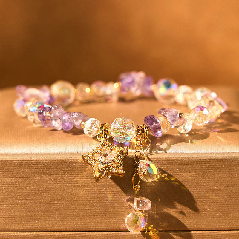 Nimara Ritual Natural Amethyst Crystal Star Charm Positive Transformation Bracelet