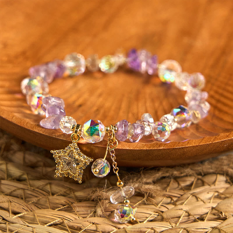 Nimara Ritual Natural Amethyst Crystal Star Charm Positive Transformation Bracelet