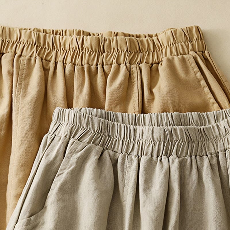 Nimara Ritual Casual Embroidery Patchwork Fabric 7-8 Length Cropped Pants Women's Cotton Harem Pants With Pockets