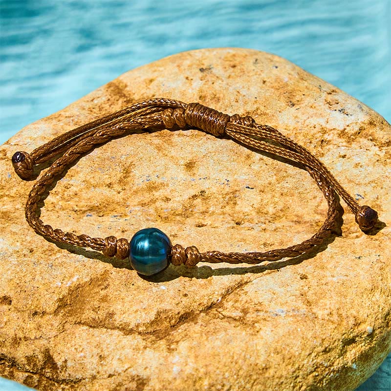 Nimara Ritual Natural Tahitian Black Pearl Bead Wax Rope Wisdom Bracelet