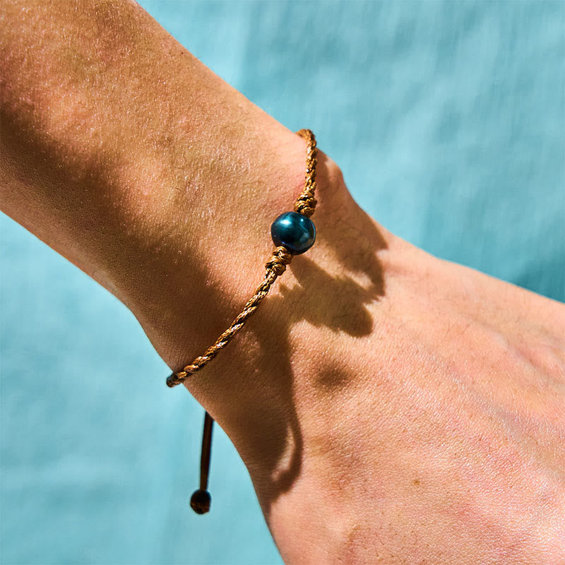 Nimara Ritual Natural Tahitian Black Pearl Bead Wax Rope Wisdom Bracelet