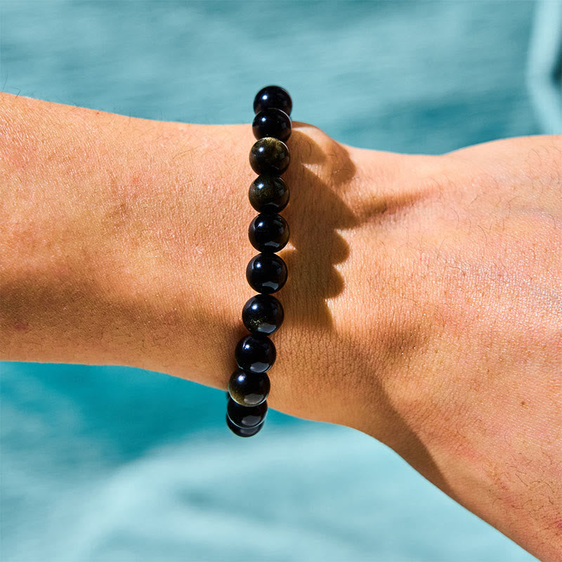 Nimara Ritual Gold Sheen Obsidian Silver Sheen Obsidian Lovely Paw Lucky Cat Protection Bracelet