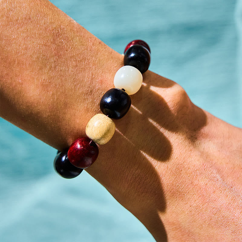 Nimara Ritual Small Leaf Red Sandalwood Ebony Wood Cute Cat Engraved Protection Bracelet
