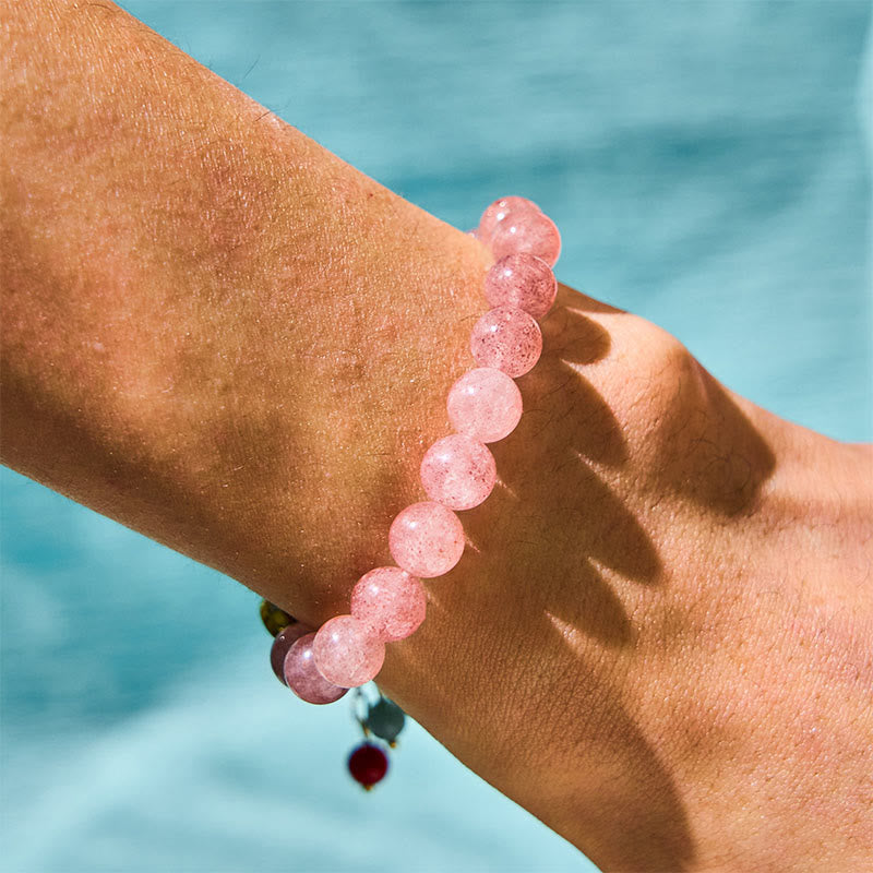 Nimara Ritual Strawberry Quartz Jade Fu Character Charm Healing Bracelet