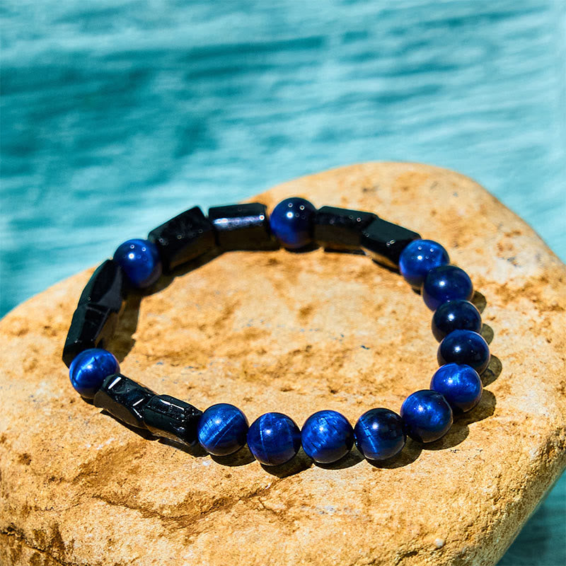 Nimara Ritual Blue Tiger Eye Black Tourmaline Strength Bracelet