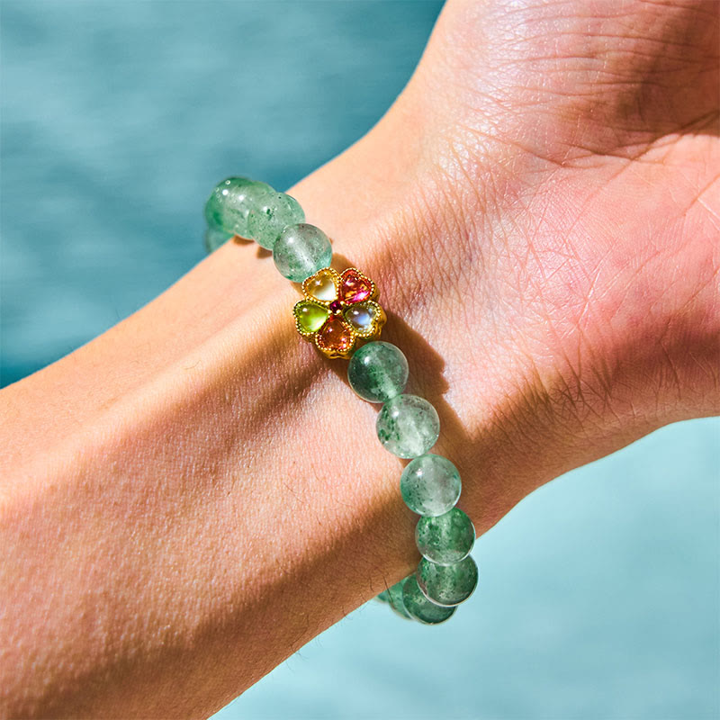 Nimara Ritual Natural Green Strawberry Quartz Soothing Fu Character Bracelet