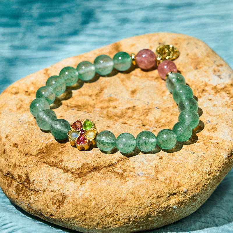 Nimara Ritual Natural Green Strawberry Quartz Soothing Fu Character Bracelet