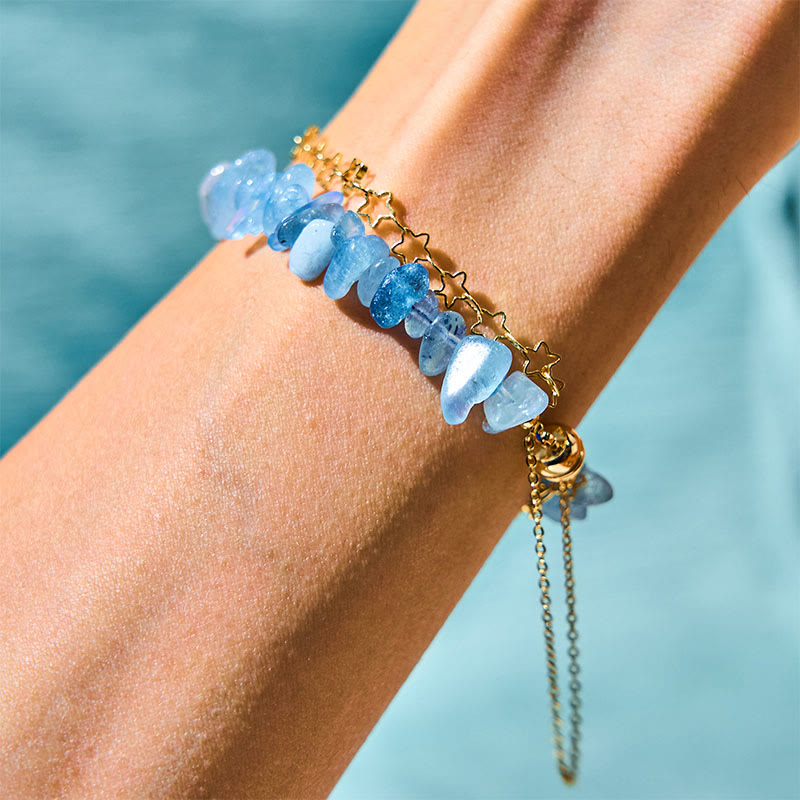 Nimara Ritual Aquamarine Gravel Design Star Healing Magnetic Buckle Bracelet