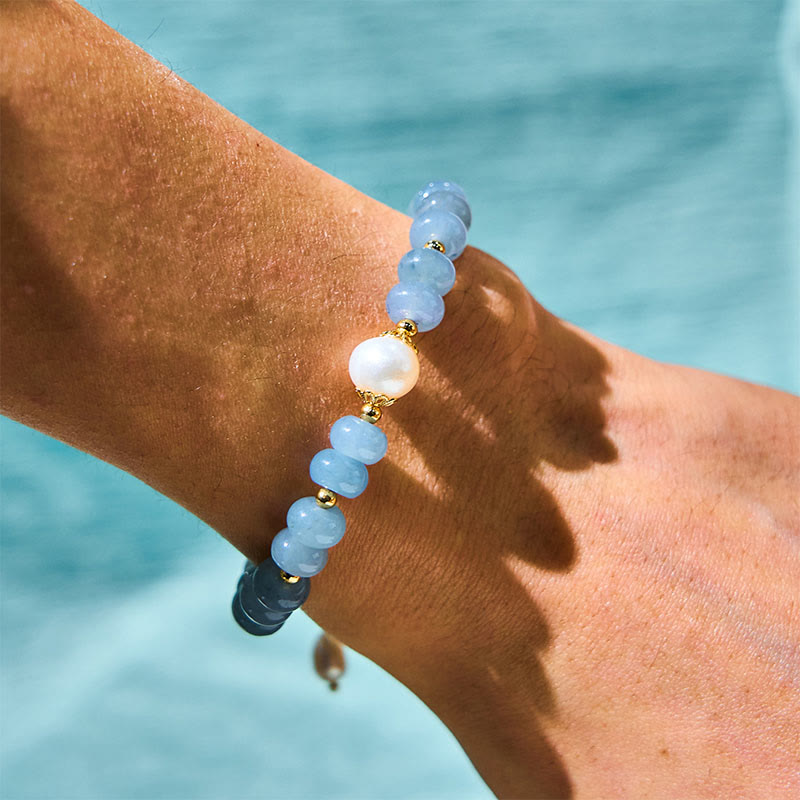 Nimara Ritual Natural Aquamarine Pearl Shell Healing Bead Bracelet