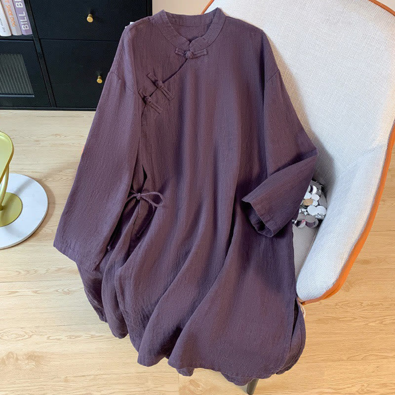Nimara Ritual Casual Women's Plain Frog-Button Stand Collar Design Long Sleeve Shirt