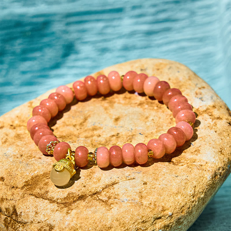 Nimara Ritual Strawberry Quartz Cyan Jade Lucky Cat Beads Healing Bracelet
